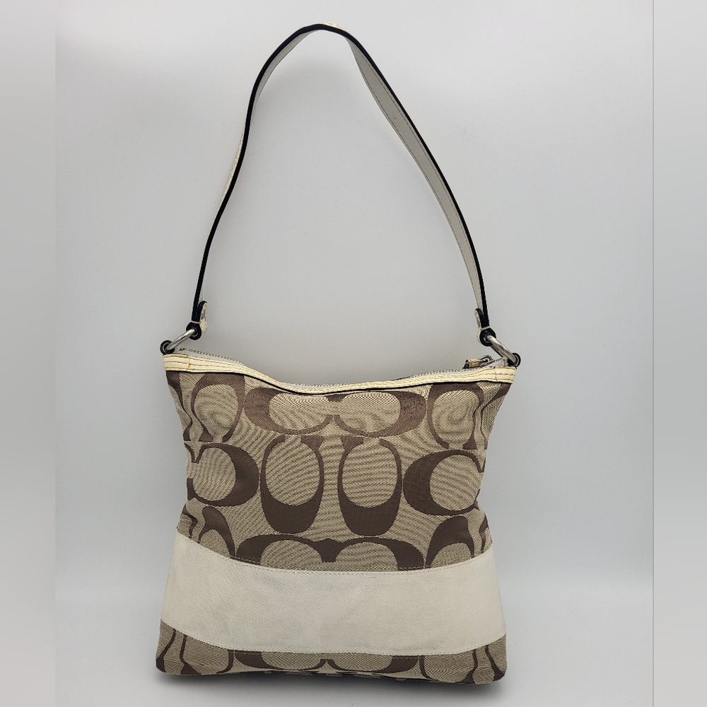 Coach Jacquard Brown & Cream Logo Bag - Leather Trim